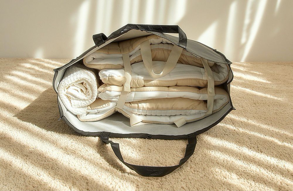 韓國 Bebe Deco - 7cm厚墊莫代爾雙面材質睡袋-奶茶杏-被子*1, 睡墊*1, 枕心*1, 防水收納袋*1