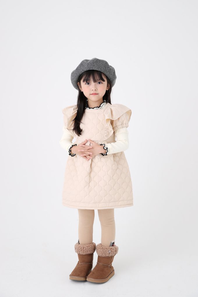 韓國 Coco Bang - 絎縫背心公主袖洋裝-粉