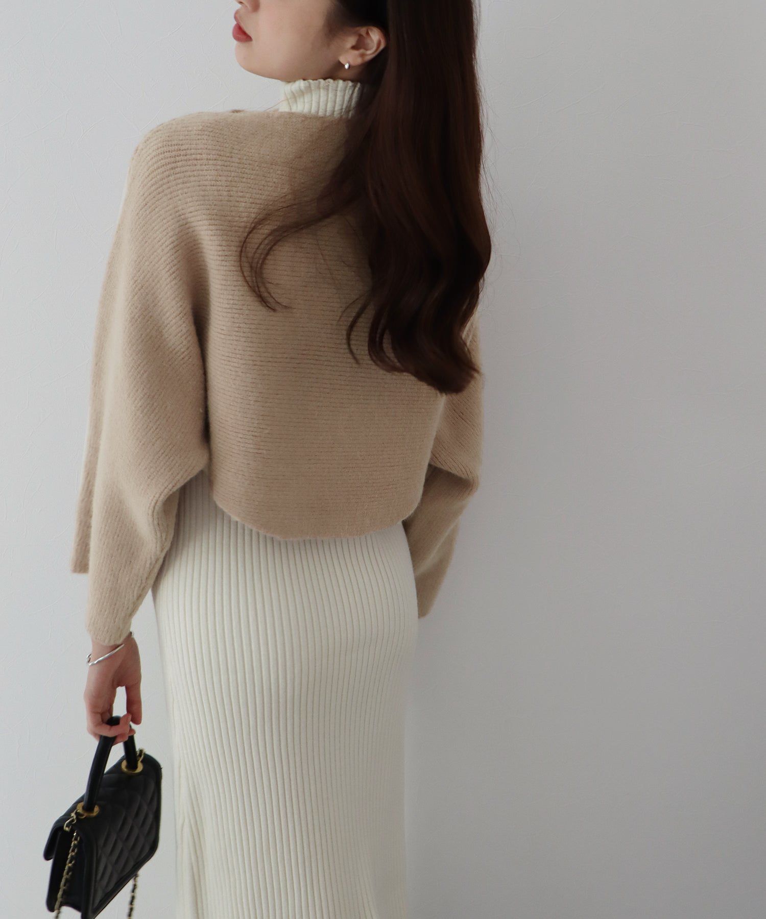 日本 BLUE EAST - 交叉短版針織長袖罩衫-淺灰