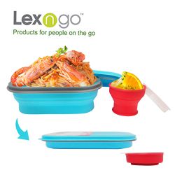 Lexngo - 可折疊午餐組-藍 (大)-午餐盒-850ml*1+醬料罐-80ml*1