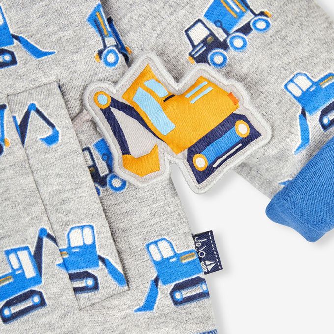 英國 JoJo Maman BeBe - 幼/兒童雙面穿100%純棉保暖連帽外套-挖掘機