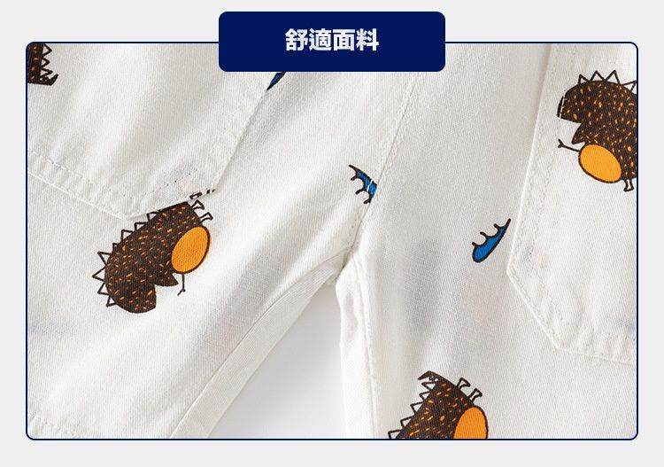 WELLKIDS - 腰鬆緊休閒五分褲-刺刺恐龍-軍綠色