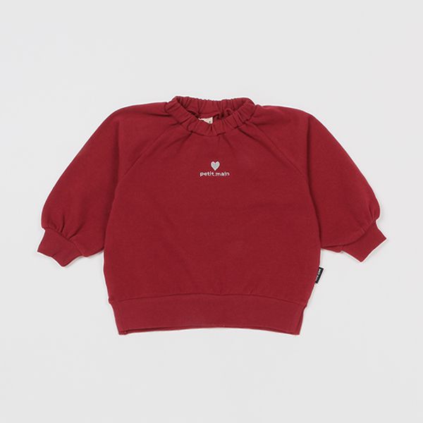 日本 petit main - 可愛女孩純棉長袖上衣-愛心-藍