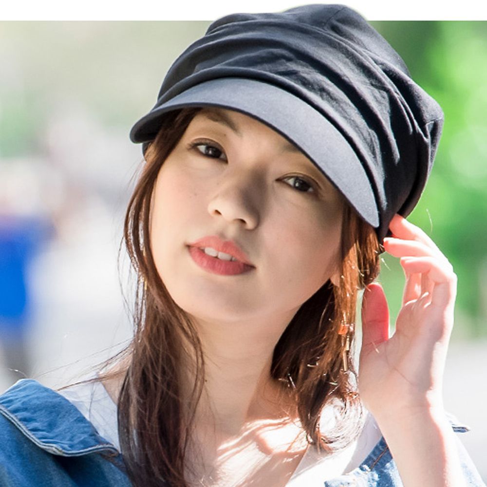 日本 irodori - 抗UV小顏效果遮陽帽-皺摺設計-時尚黑