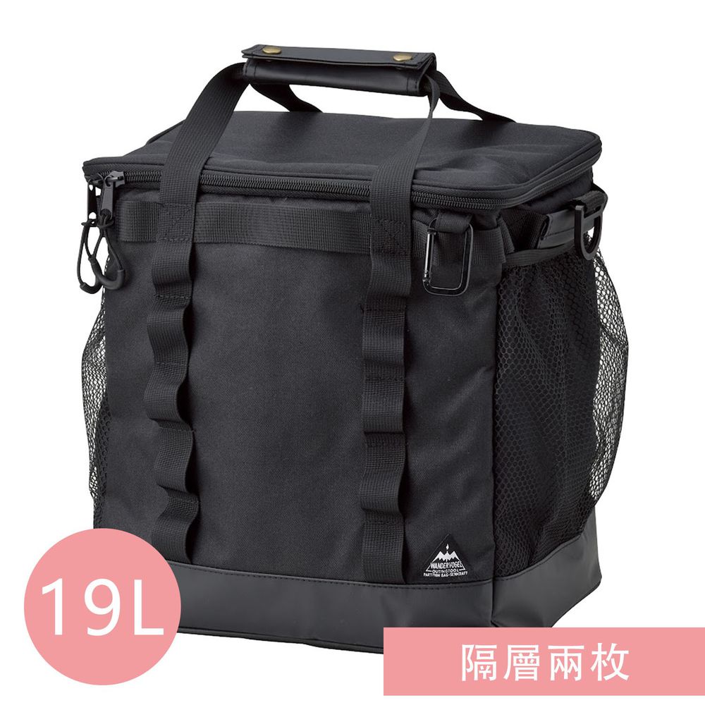 日本 Seto Craft - 露營風 方形保溫保冷提袋/側背包(附隔層*2)-黑 (LL(30x22x30cm))-19L
