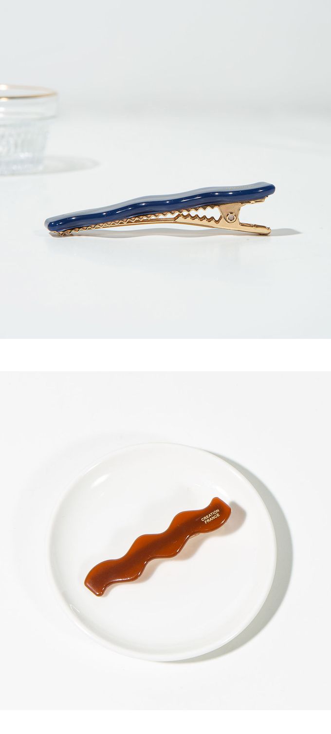 韓國 Soo&Soo - 正韓製CREATION FRANCE波紋造型髮夾-海軍藍