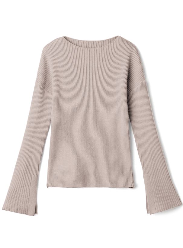 日本 GRL - 袖口剪裁船領羅紋長袖上衣-春芽綠