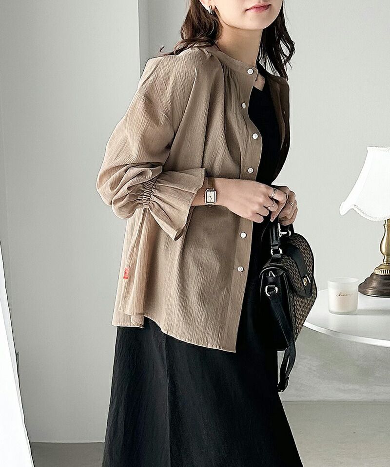 日本 Classical Elf - 慵懶2WAY皺縮木耳領長袖上衣-冰河藍