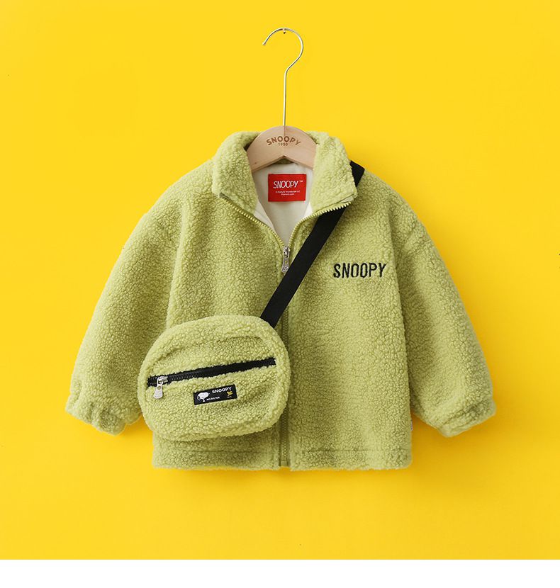 卡通人物史努比時尚羊羔絨外套(送包包)-SNOOPY-綠色