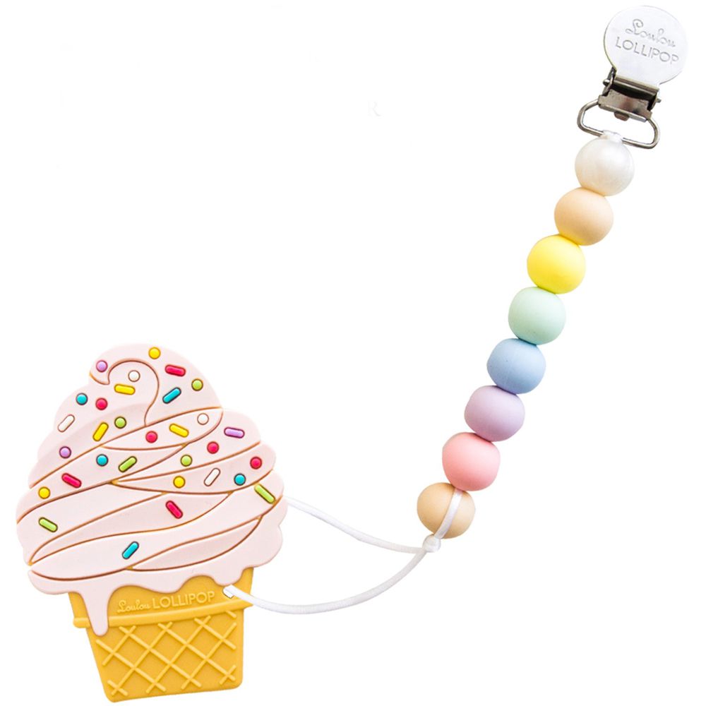 Loulou Lollipop - 加拿大 造型固齒器/奶嘴鍊組 - 霜淇淋系列-草莓霜淇淋-棉花糖