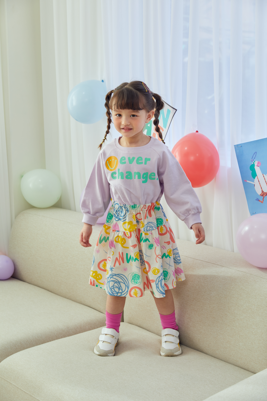 韓國 MINIATURE - 彩虹雛菊拼接縮腰洋裝-紫