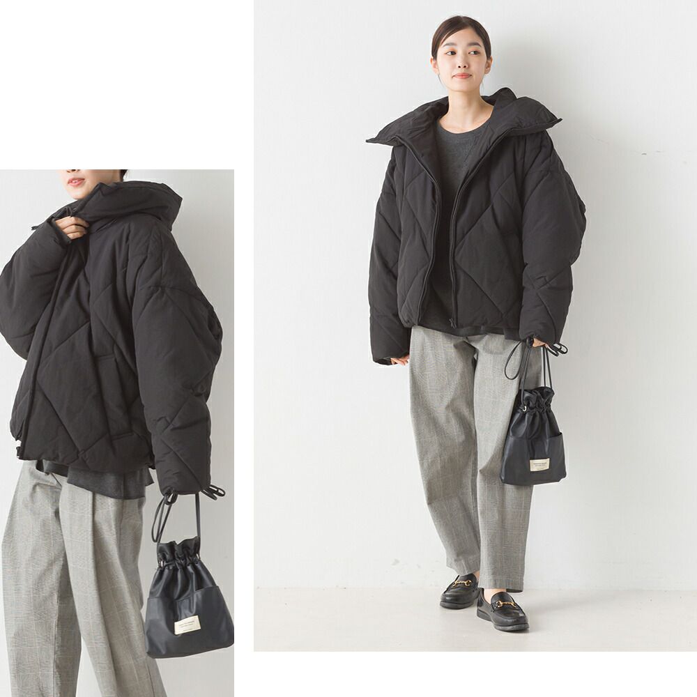 日本 OMNES - 超大翻領俐落溫暖羽絨外套-黑