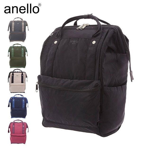 日本 Anello - 棉質尼龍風大開口後背包 10POCKET-Regular大尺寸-NV海軍藍