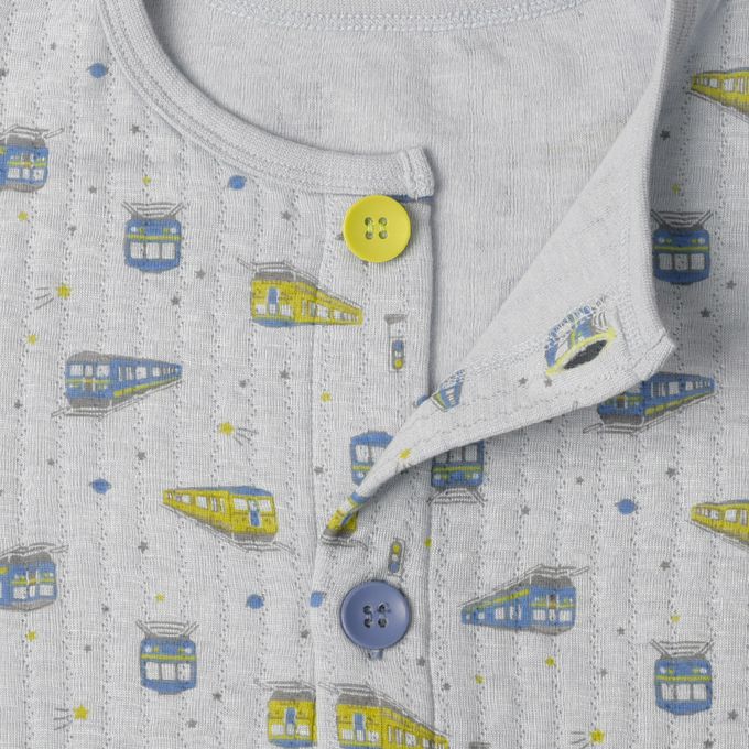 akachan honpo - 長袖家居服 穿衣練習-前開式 電車-藍色