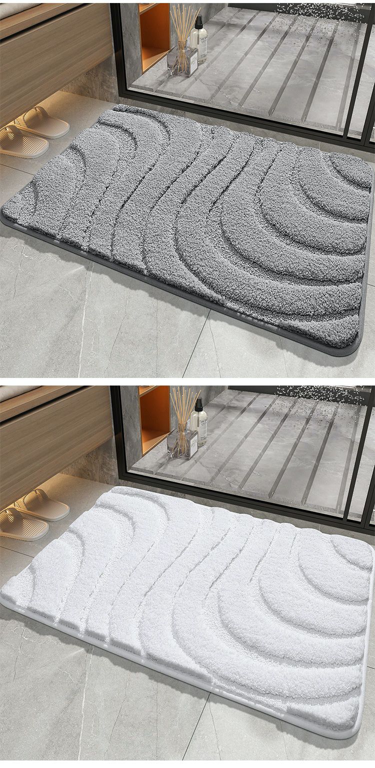 北歐風加厚快速吸水植絨浴室腳踏墊-流水波紋-深藍色