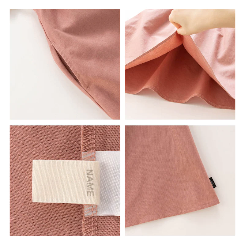 日本千趣會 - 假兩件吊帶棉麻透氣荷葉袖洋裝-條紋x卡其