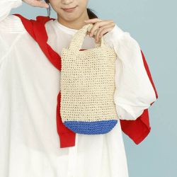 日本 AUBE - 藤編風輕便手提小包-卡其藍 (20x27.5cm)