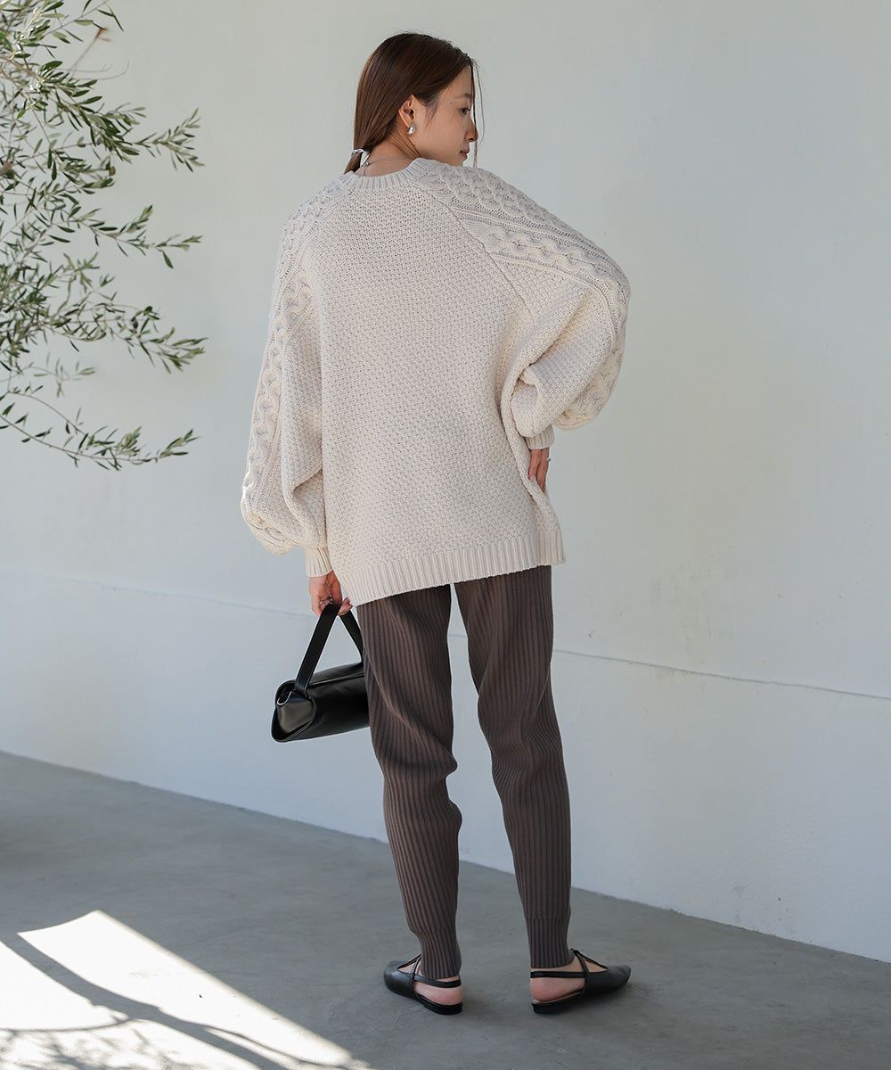 日本 Bab - 麻花編織大寬袖針織上衣-炭灰