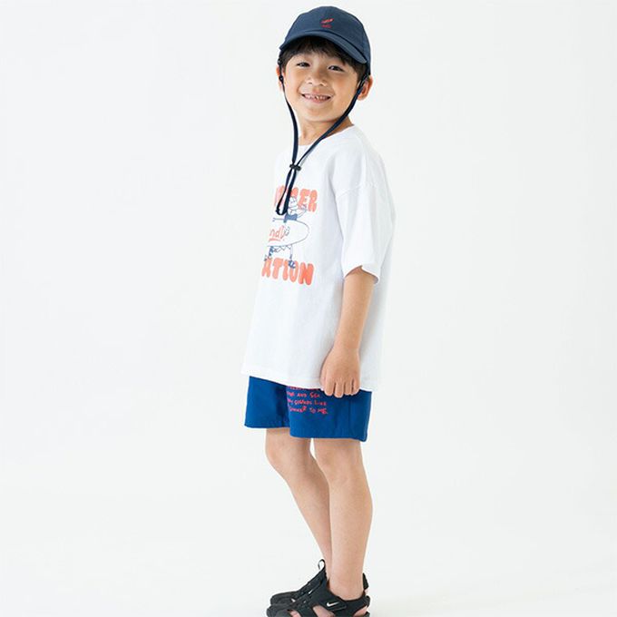 日本 petit main - 100%棉 夏季感印花短袖上衣-一起衝浪-白