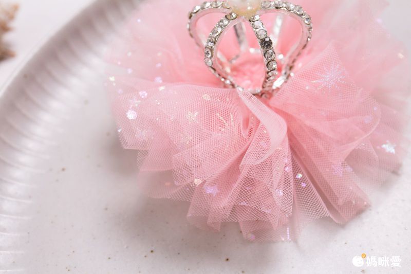 仙氣珍珠皇冠薄紗髮夾-粉色