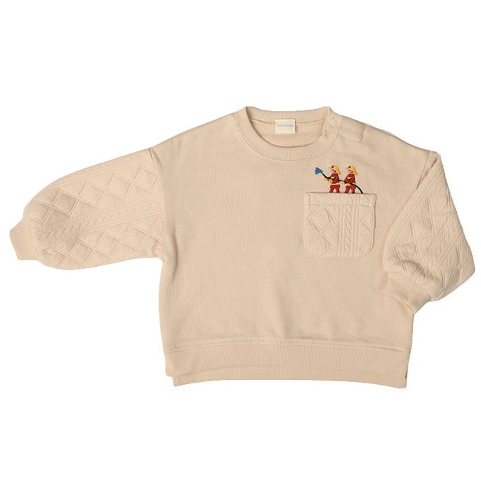 akachan honpo - 長袖鋪棉休閒上衣-拼接-淺卡其色