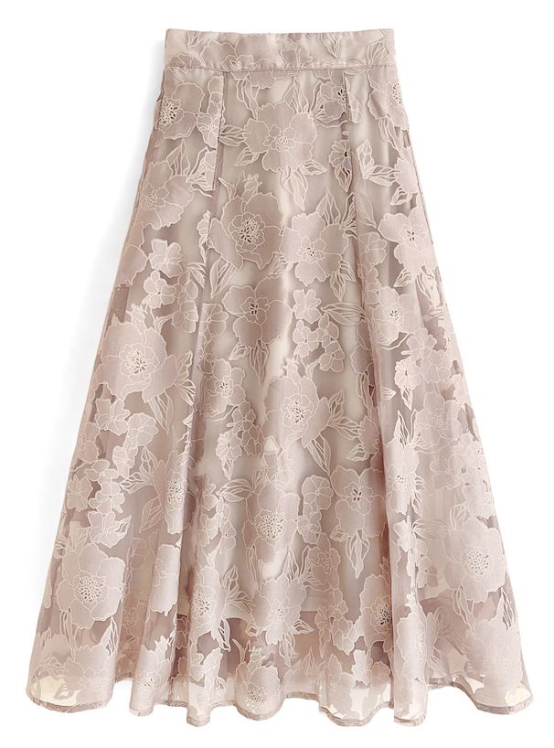 日本 GRL - 芍藥花刺繡修身長裙-簡約黑