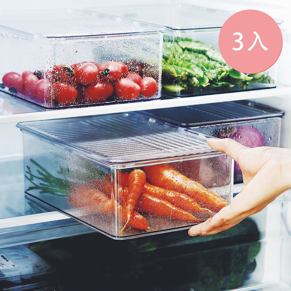 日本霜山 - 掀蓋式層疊PET耐凍冰箱蔬果生鮮收納盒-3入
