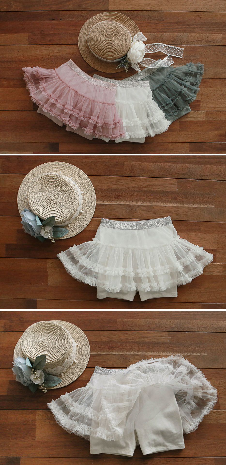 韓國 PuellaFLO - 細網紗蛋糕褲裙-象牙白