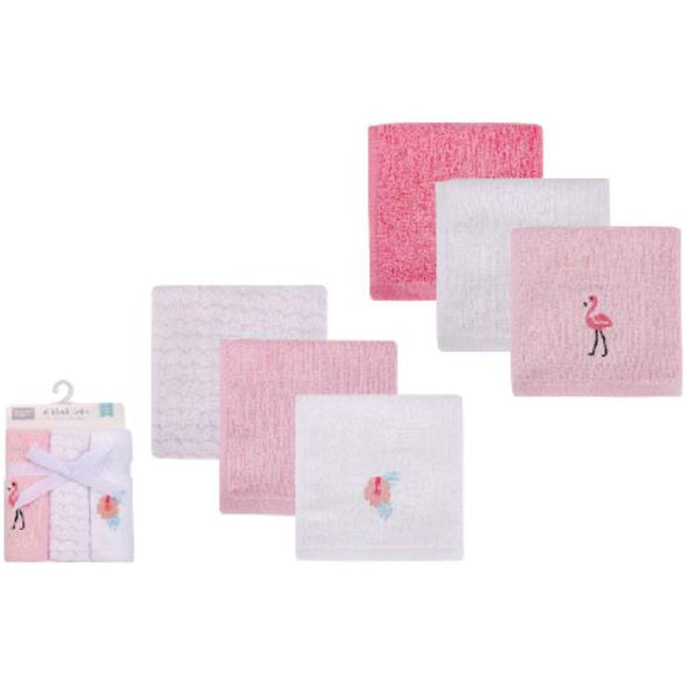 美國 Luvable Friends - 甜蜜寶貝多功能嬰幼兒100%純棉小方巾/洗澡巾/擦嘴巾6入組(25*25cm)-熱帶紅鶴