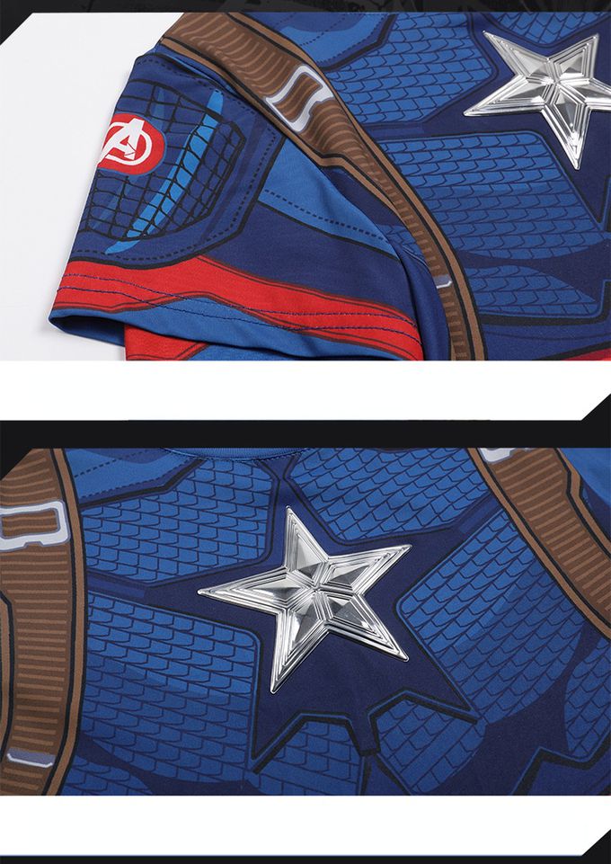 卡通造型假兩件運動套裝(送面具)-卡通人物美國隊長-藍色