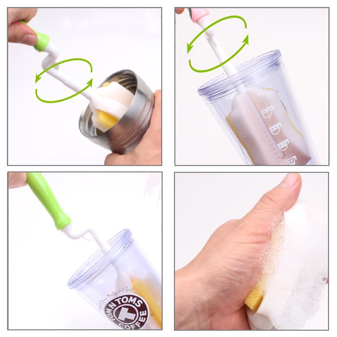 正韓 hibee - 極柔細各類水瓶/水壺/奶瓶 廚房萬用海綿刷(旋轉型)+茶壺嘴刷+吸管刷-HTB002