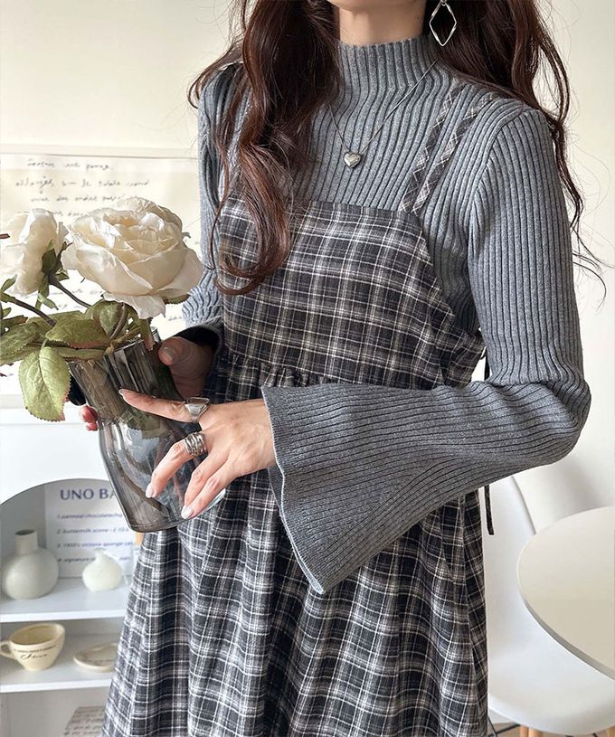 日本 Classical Elf - 學院風格紋甜美雙吊帶洋裝-黑