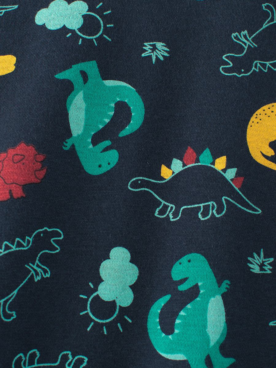 加絨棉質圓領長袖上衣/大學T-滿滿恐龍-深藍色