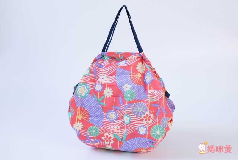 日本 MARNA - Shupatto 秒收摺疊購物袋-和風特別款-折扇 (M(30x35cm))-耐重5kg / 14.5L