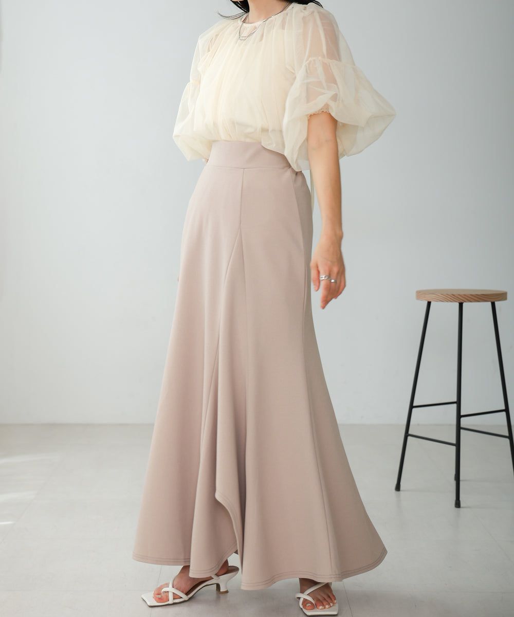 日本 Bab - 浪瓣花瓣層次修身長裙-黑