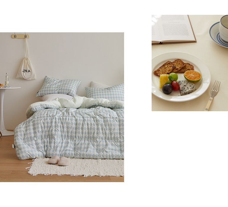 韓國 Maatila - 可水洗M2全方位抗菌防蟎棉被(冬被)-米藍菱形紋