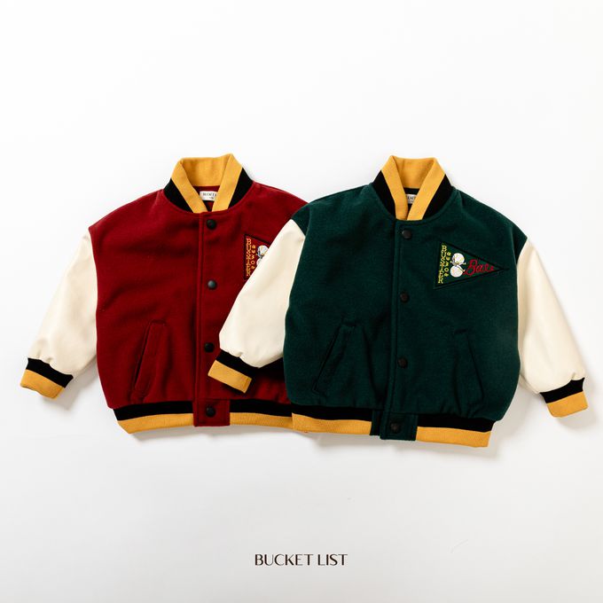 韓國 BUCKET LIST - 經典學院風撞色棒球外套-綠