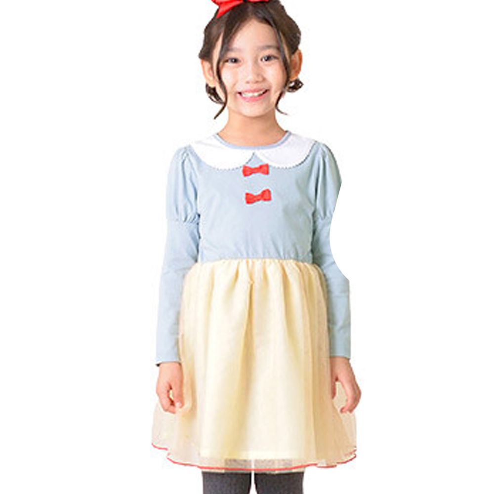 日本 TORIDORY - 公主風薄紗長袖洋裝-藍黃色系