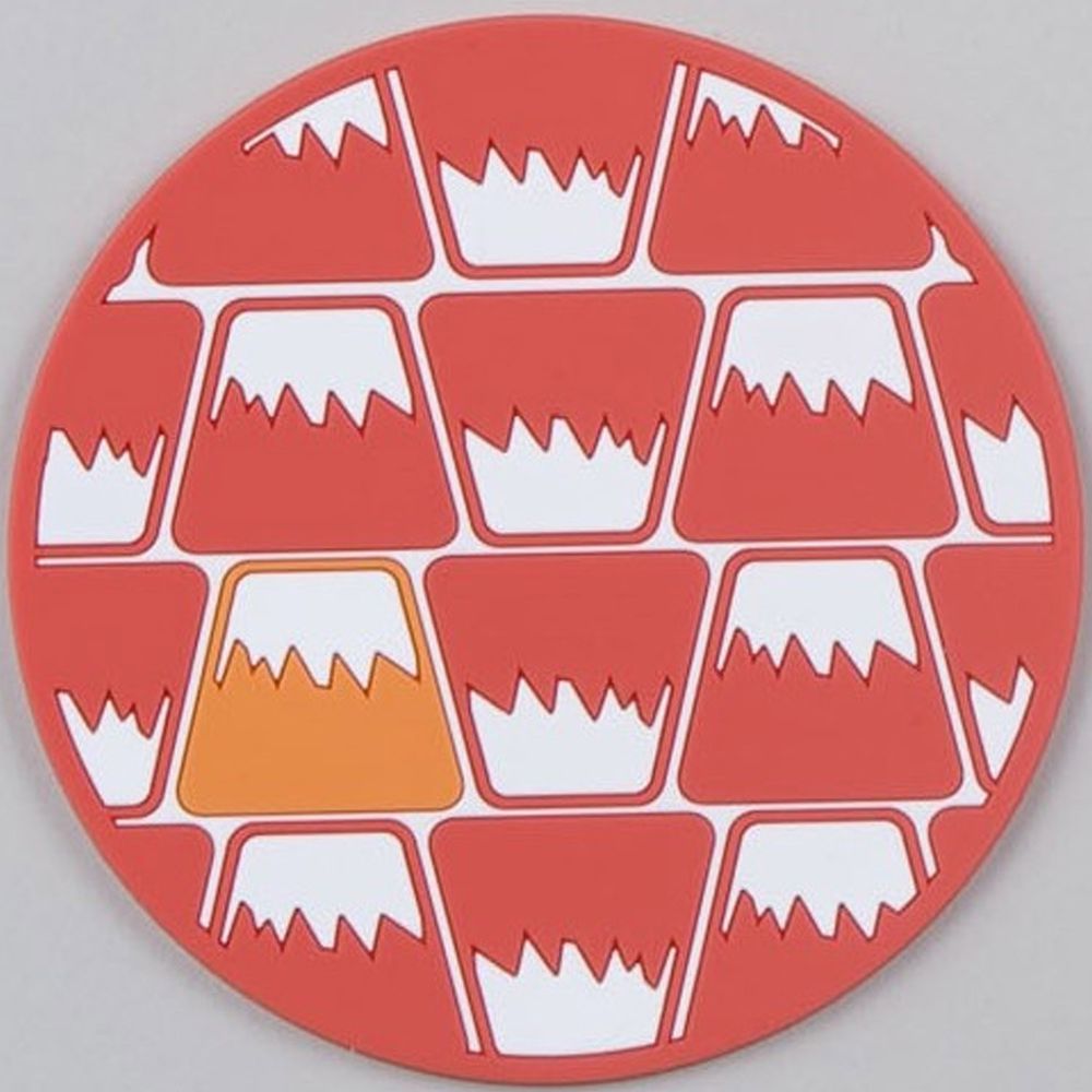 日本代購 - 和風富士山圓形杯墊-滿版撞色-橘紅