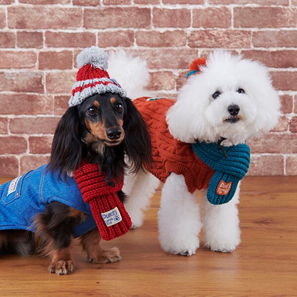 日本代購 - 麻花編織寵物圍巾/圍脖-酒紅 (S)