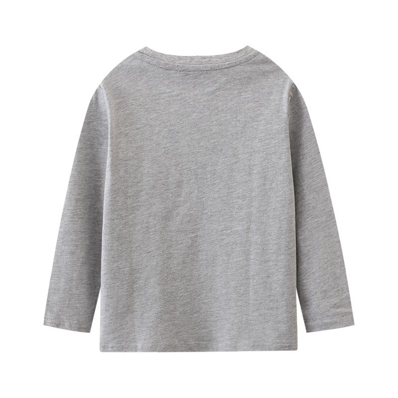 Jumping meters - 圓領棉質長袖上衣-犀牛與長頸鹿-灰色