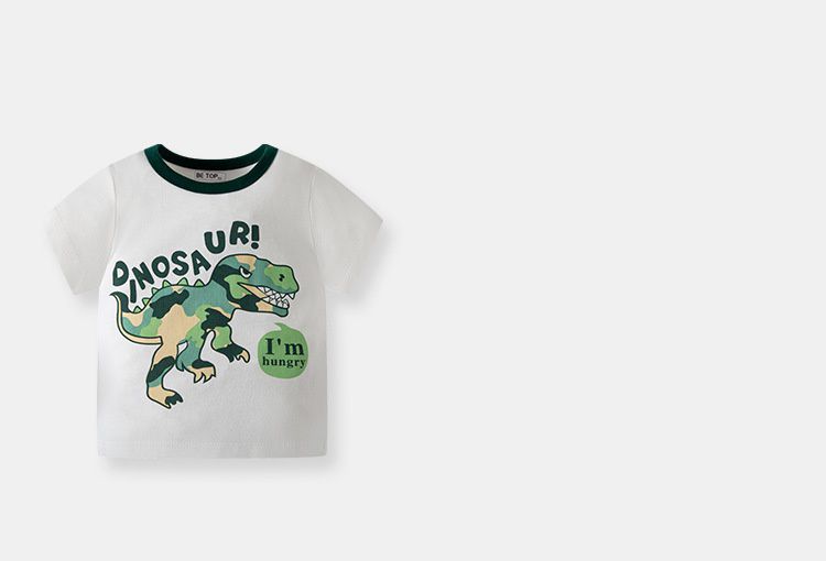 BE TOP - 純棉短袖上衣-肚子餓的迷彩暴龍-米白色