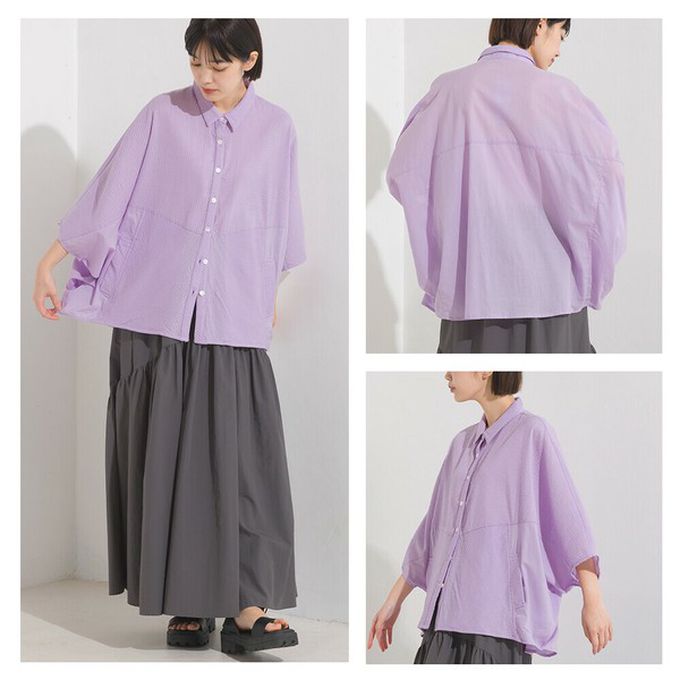 日本 OMNES - 100%印度棉 柔軟透氣寬袖襯衫(附口袋)-草綠