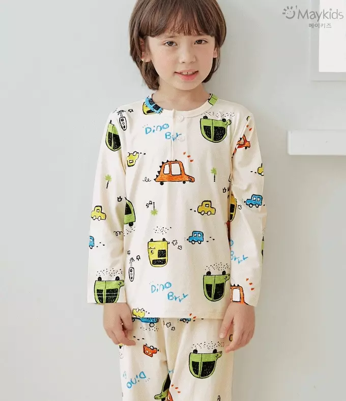 韓國 Maykids - 桃皮絨長袖睡衣套裝-棉花糖兔-粉橘