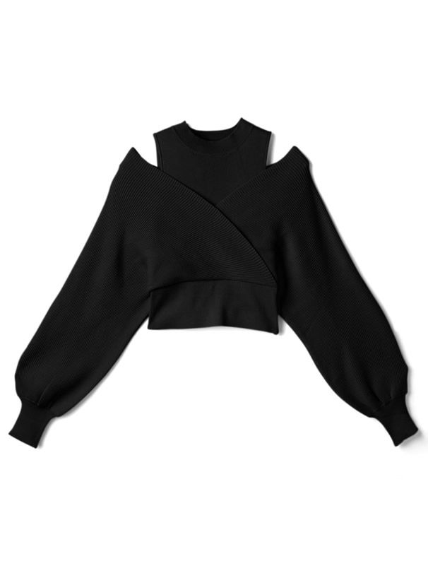 日本 GRL - 微立領挖肩針織上衣-深可可