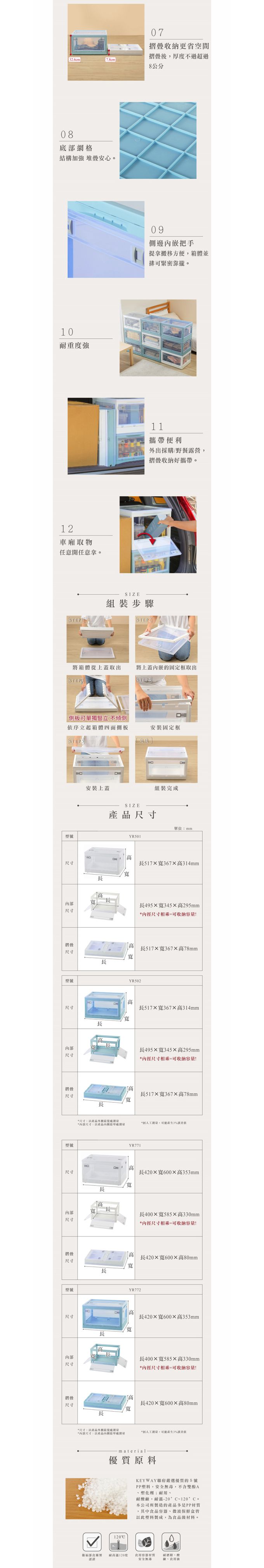 台灣KEYWAY - YR771 經典五開式摺疊收納箱-77L-3入-藍