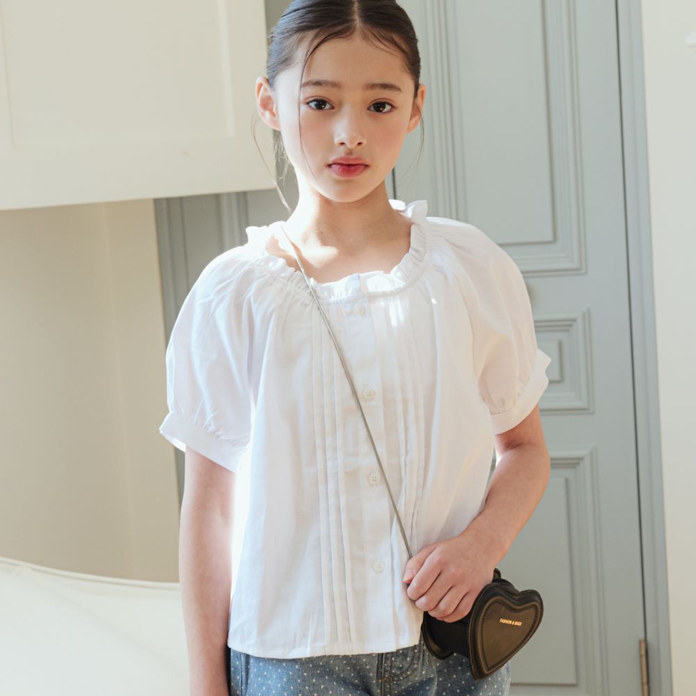 sm2 清新抓褶感燈籠袖襯衫-白