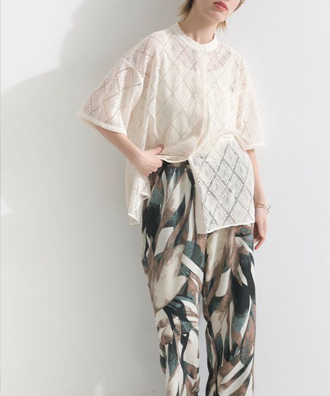 日本 le colis - [人氣款]個性派印花輕盈寬褲-葉片-墨綠x棕