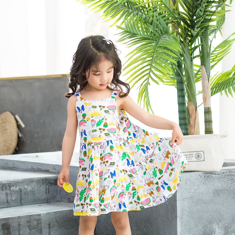 甜美蛋糕裙洋裝-滿版花朵-藍+粉+橘