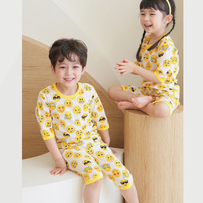 正韓 Puco - 超優質嬰幼兒/兒童七分袖100% 有機純棉家居服/睡衣-表情符號